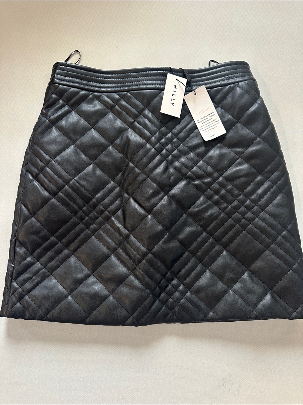 NWT Milly Black Quilted Vegan Leather Mini Skirt